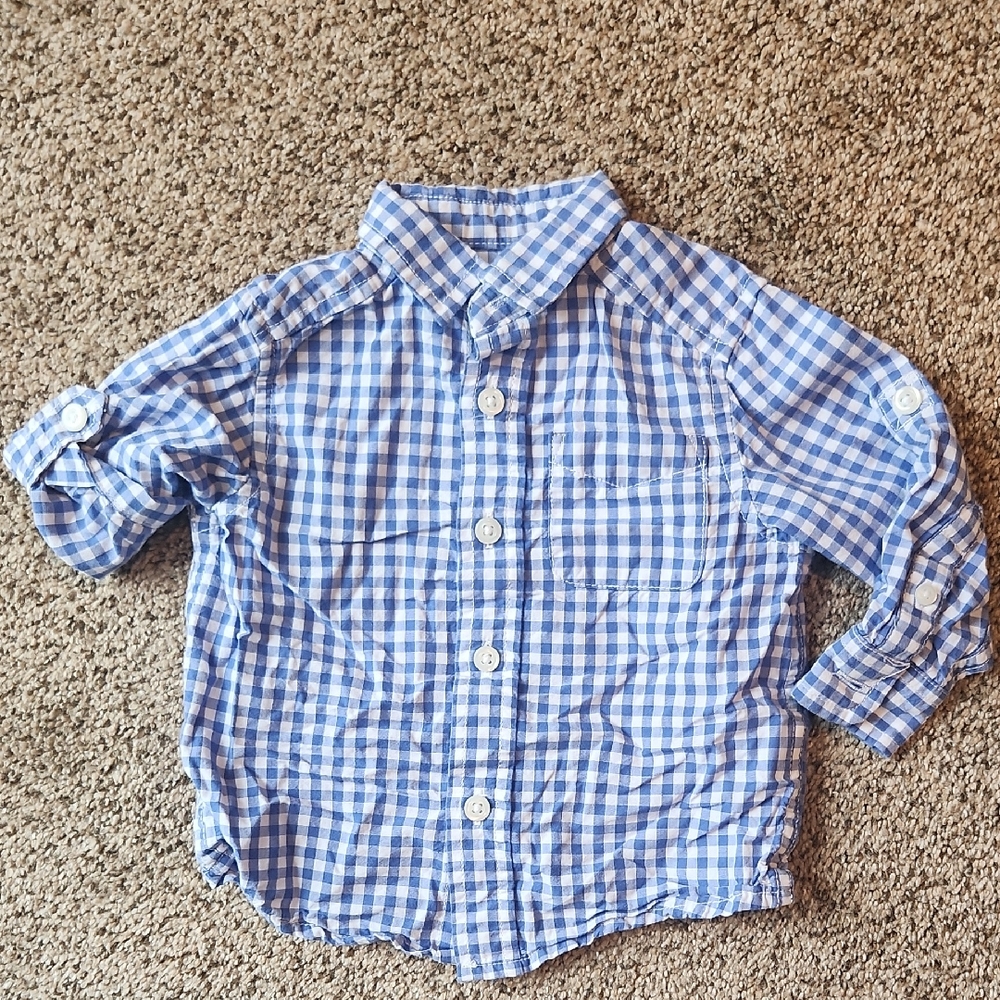 Children's Place | Blue Checkered Kids Button Up Shirt with Roll Up Sleeves